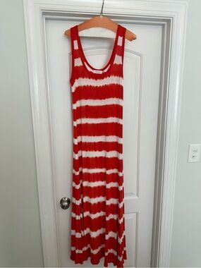 Calvin Klein Red and White Tie-Dye Maxi Dress